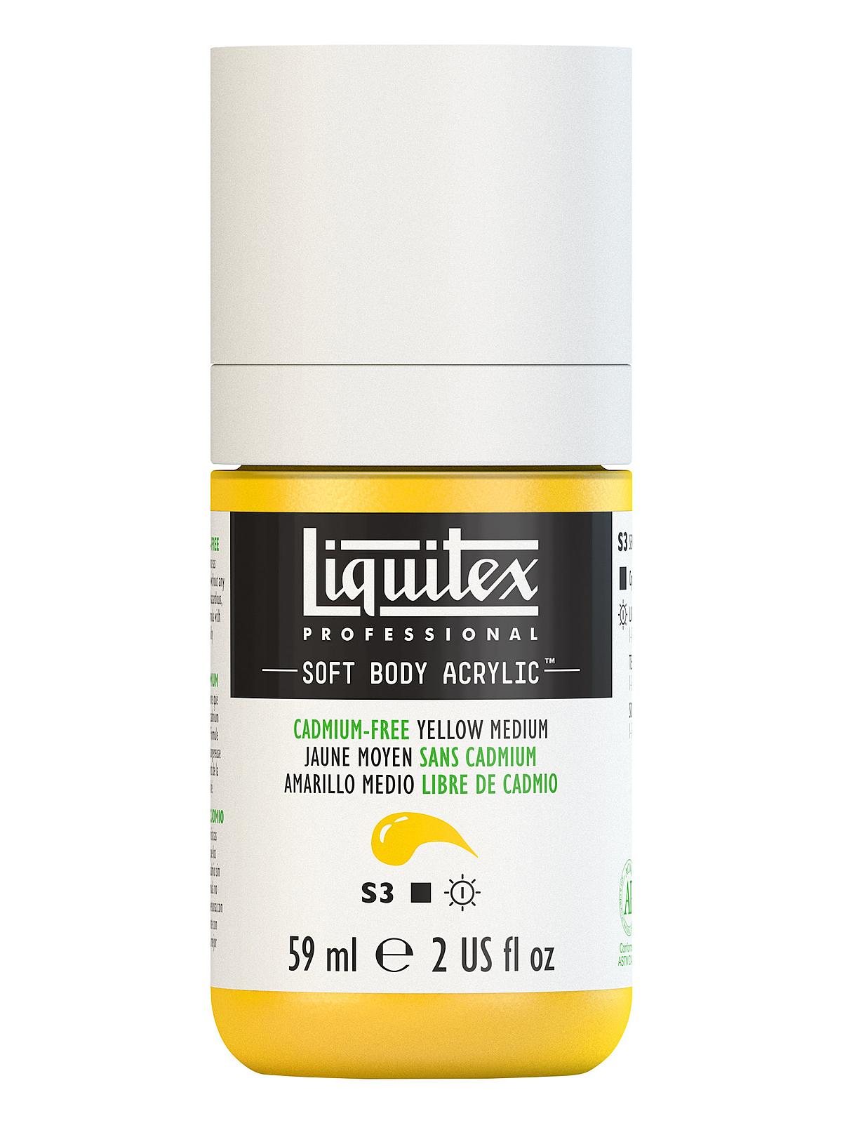 Professional Soft Body Acrylic Color Multi Cap Bottles cadmium free yellow medium 2 oz.