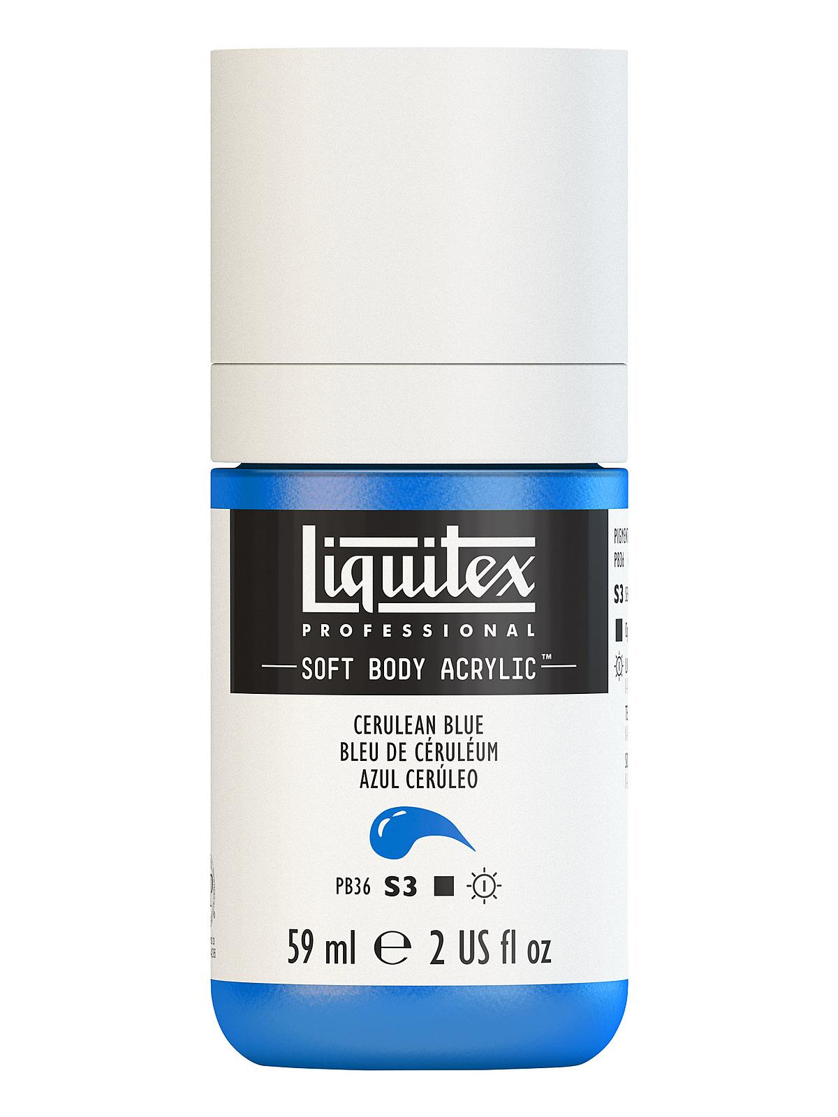 Professional Soft Body Acrylic Color Multi Cap Bottles cerulean blue 2 oz.