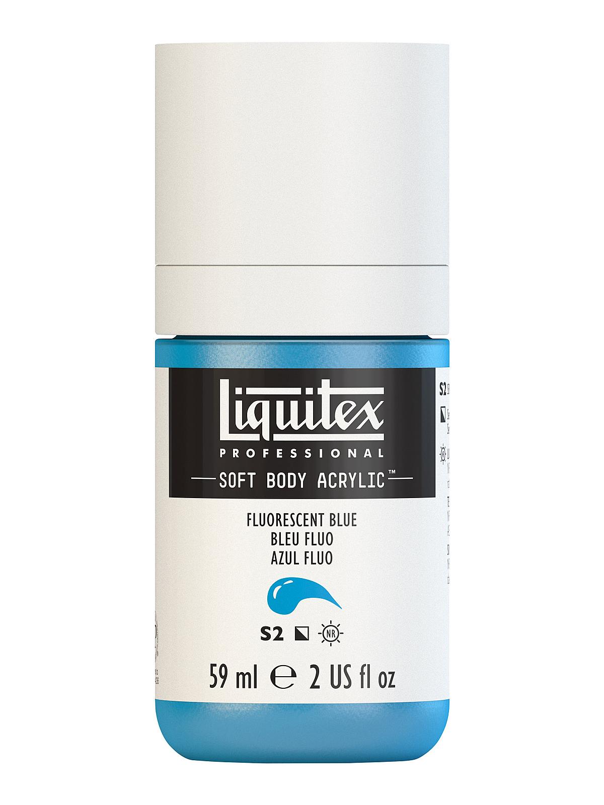 Professional Soft Body Acrylic Color Multi Cap Bottles fluorescent blue 2 oz.