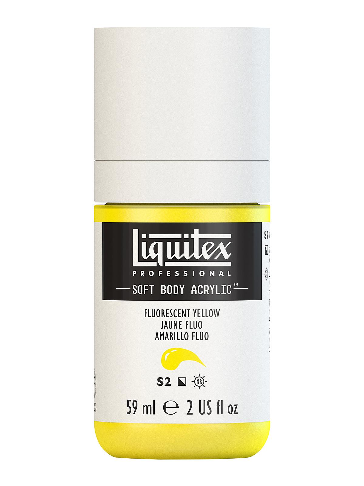 Professional Soft Body Acrylic Color Multi Cap Bottles fluorescent yellow 2 oz.