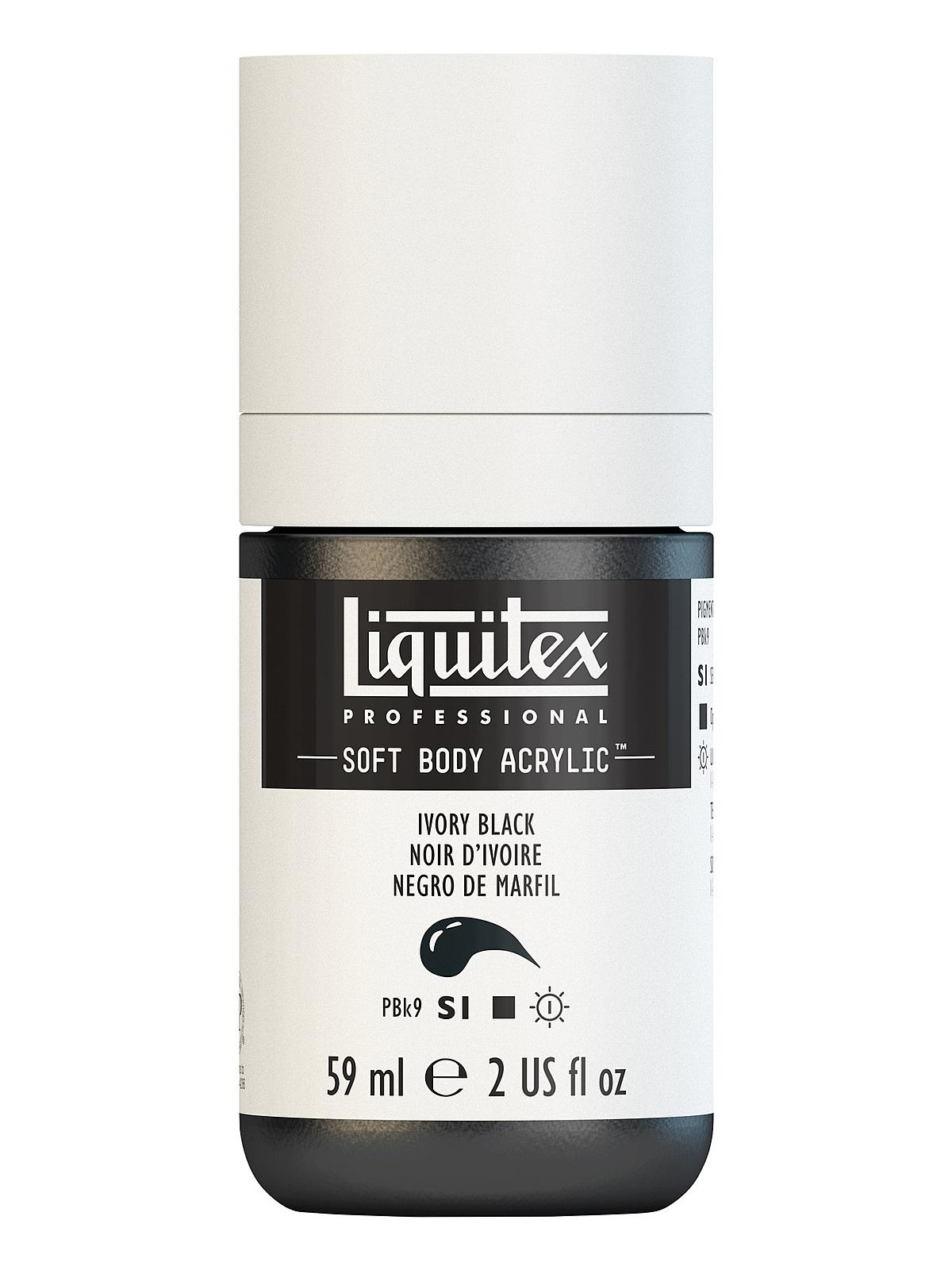 Professional Soft Body Acrylic Color Multi Cap Bottles ivory black 2 oz.