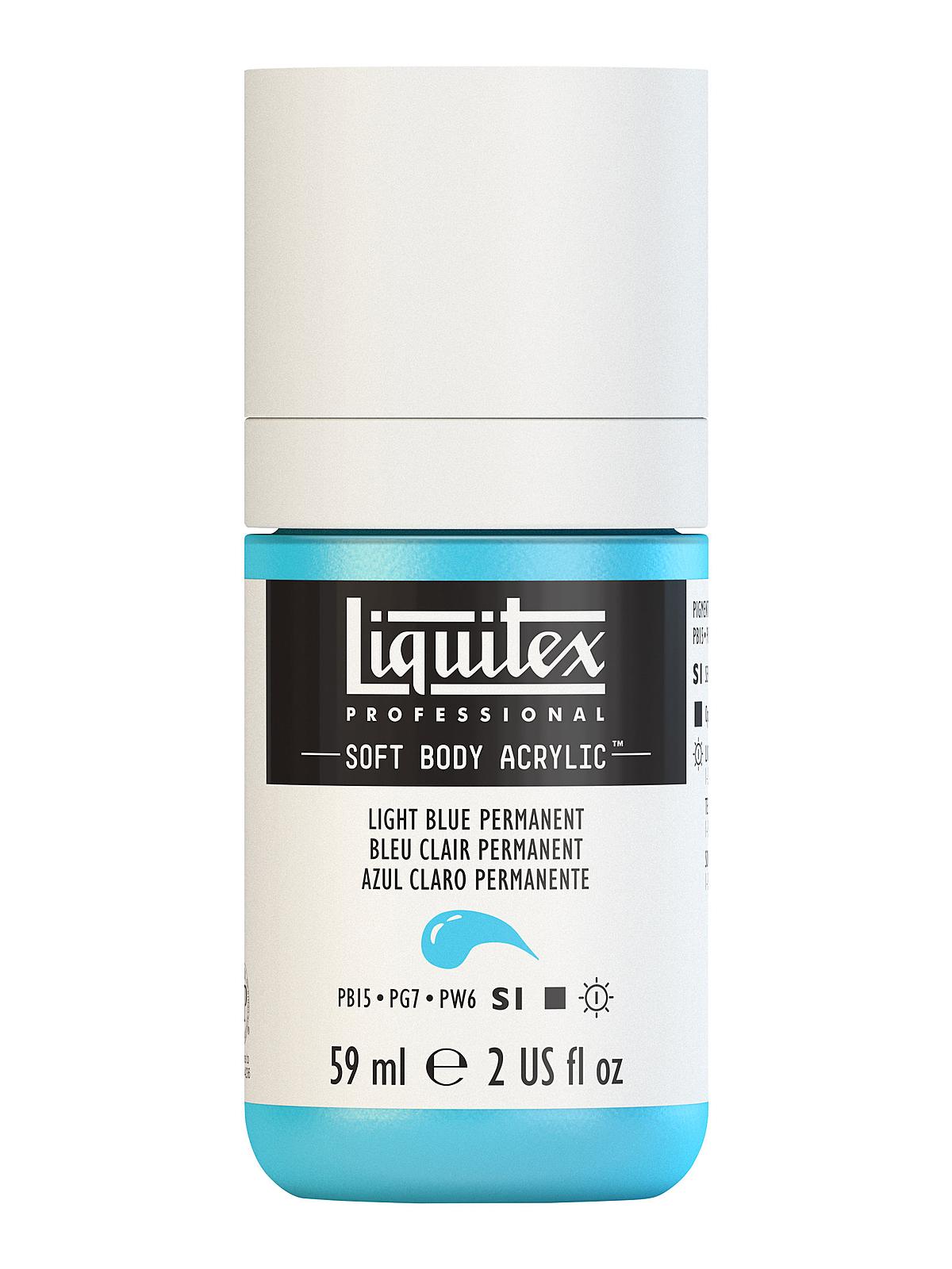 Professional Soft Body Acrylic Color Multi Cap Bottles light blue permanent 2 oz.
