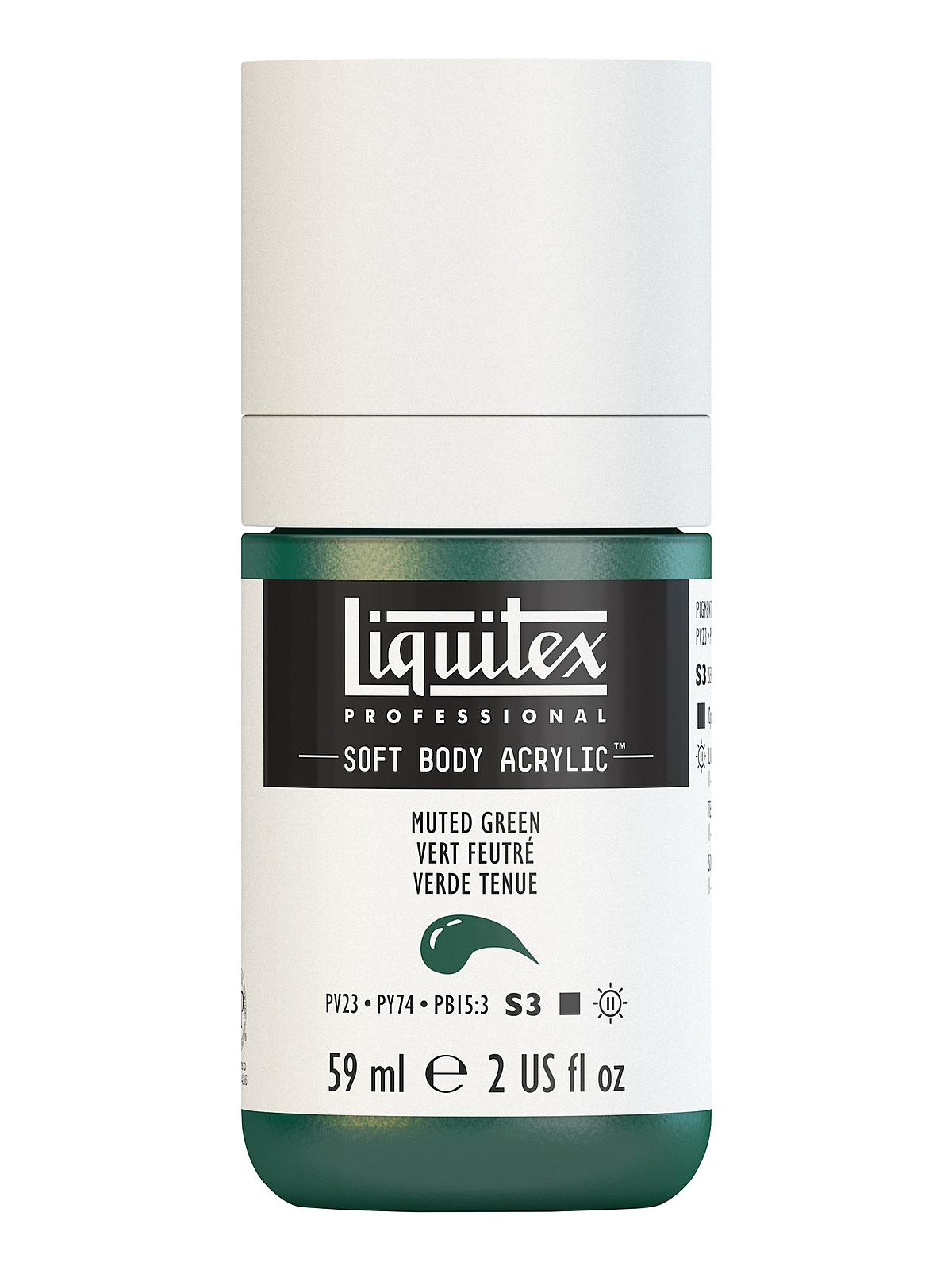 Professional Soft Body Acrylic Color Multi Cap Bottles muted green 2 oz.