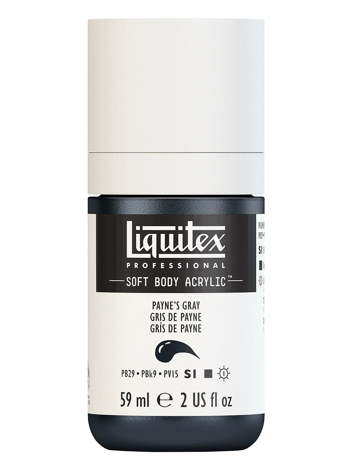 Professional Soft Body Acrylic Color Multi Cap Bottles payne's gray 2 oz.