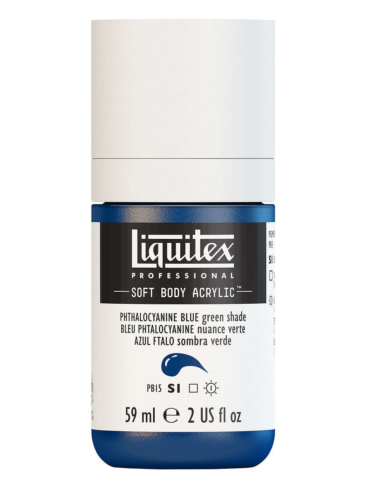 Professional Soft Body Acrylic Color Multi Cap Bottles phthalocyanine blue (green shade) 2 oz.