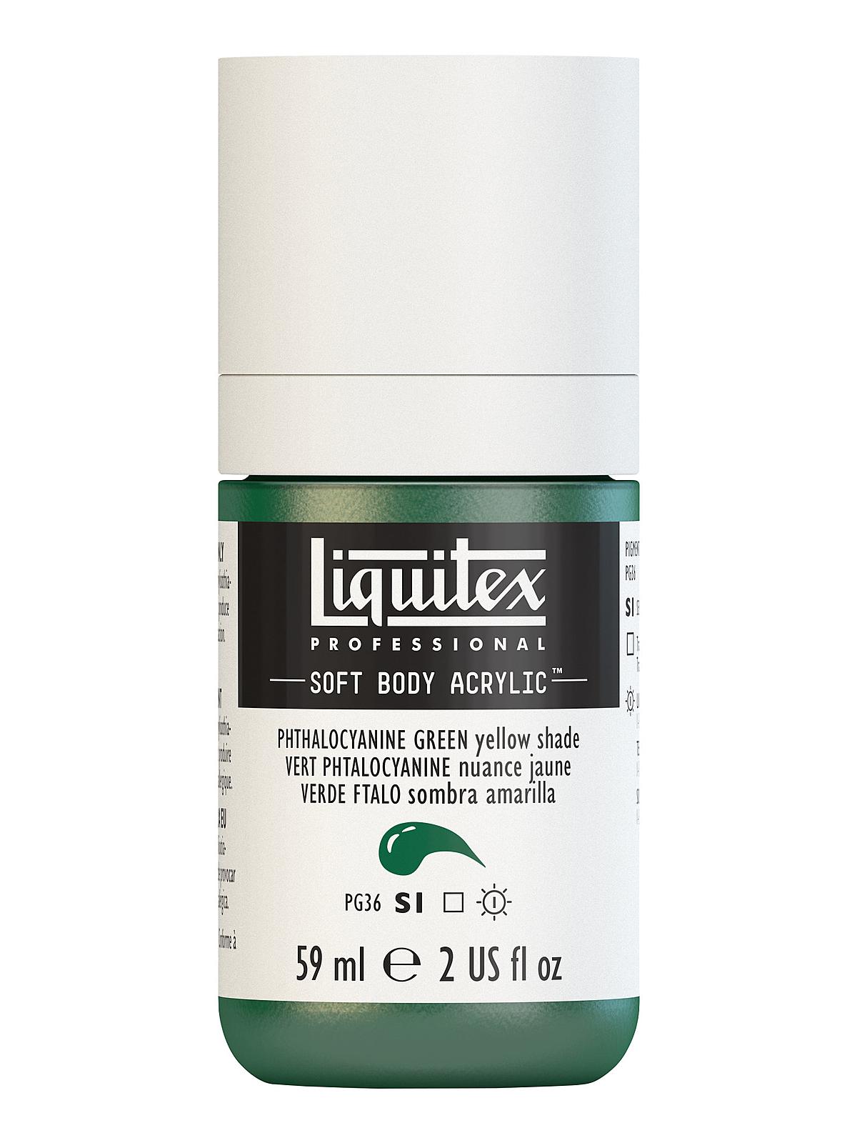 Professional Soft Body Acrylic Color Multi Cap Bottles phthalocyanine green (yellow shade) 2 oz.