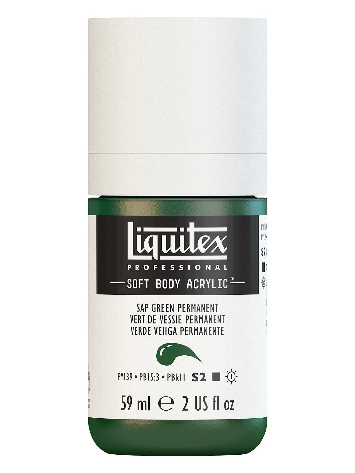 Professional Soft Body Acrylic Color Multi Cap Bottles sap green permanent 2 oz.