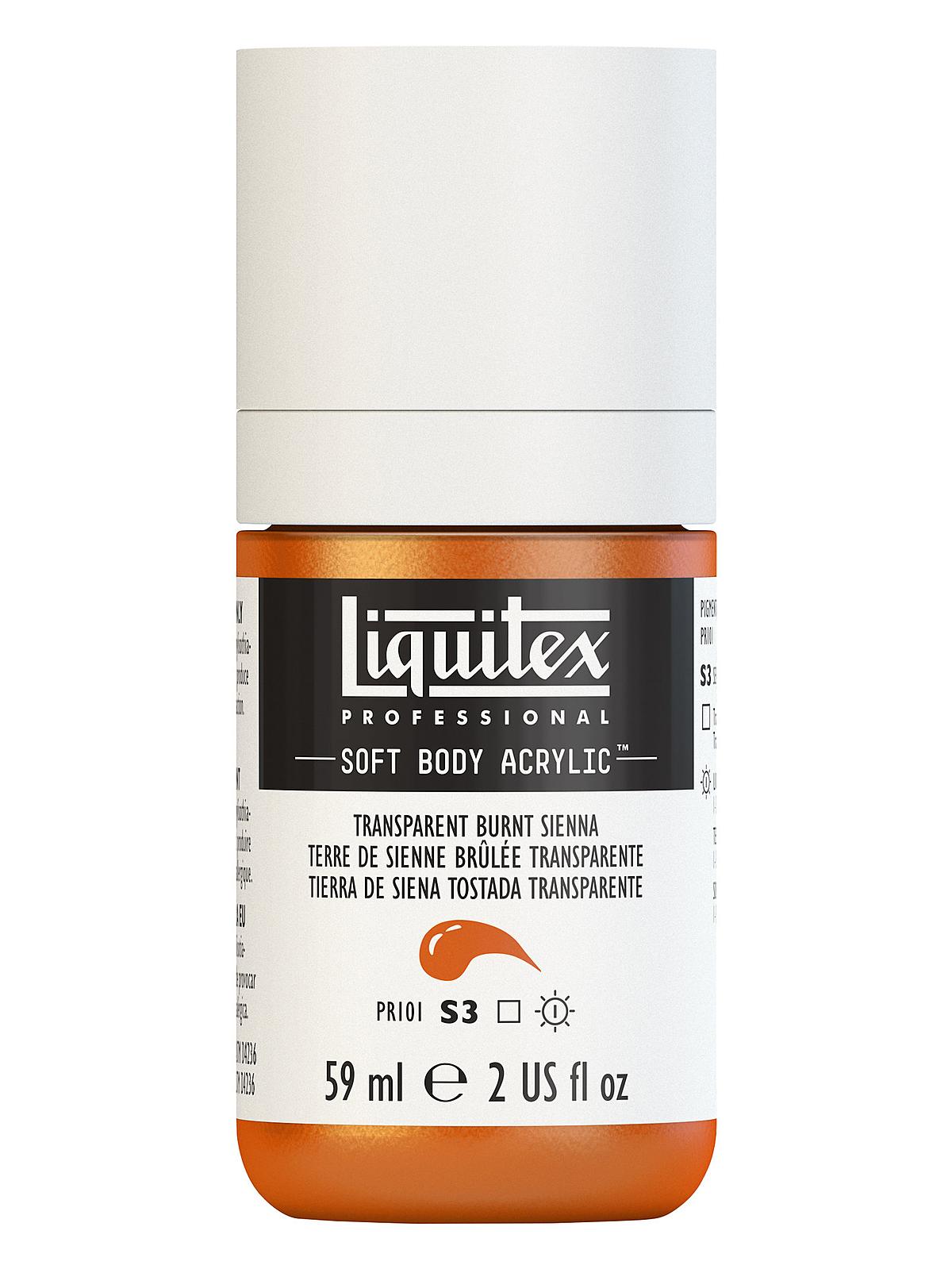 Professional Soft Body Acrylic Color Multi Cap Bottles transparent burnt sienna 2 oz.