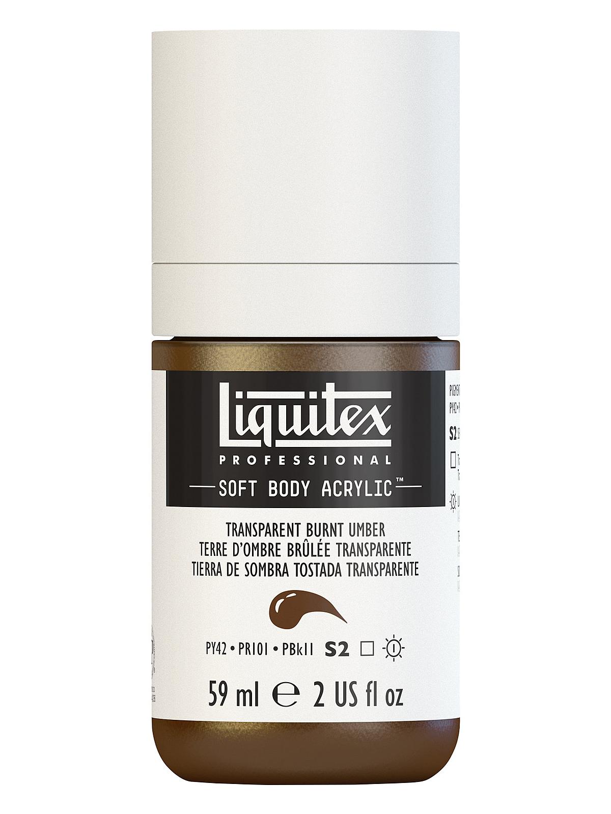 Professional Soft Body Acrylic Color Multi Cap Bottles transparent burnt umber 2 oz.