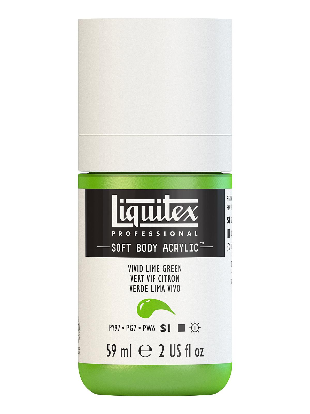 Professional Soft Body Acrylic Color Multi Cap Bottles vivid lime green 2 oz.