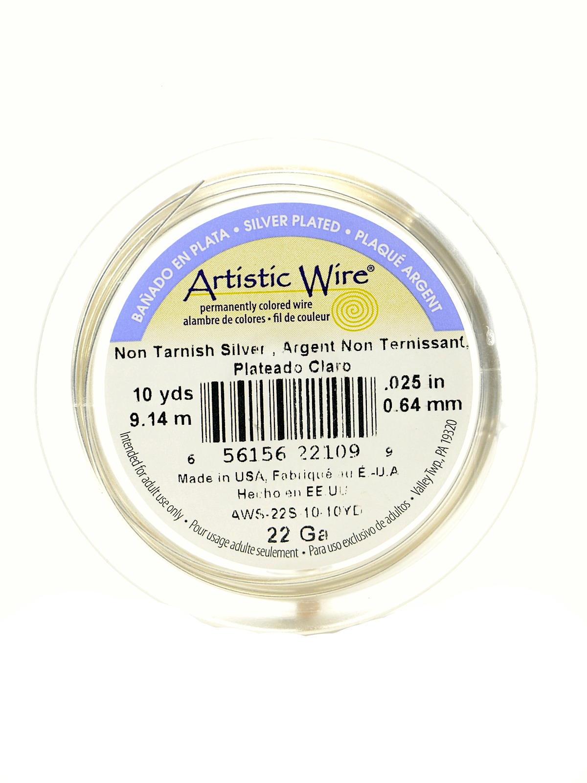 Spools 10 yds. non-tarnish silver 22 gauge, silver plated