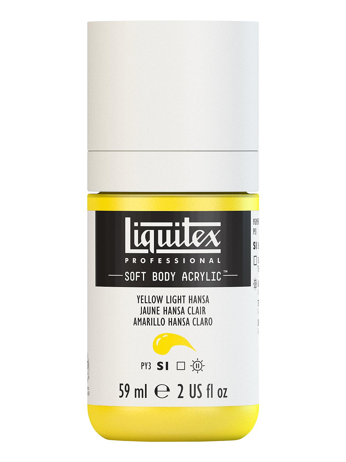 Professional Soft Body Acrylic Color Multi Cap Bottles yellow light hansa 2 oz.
