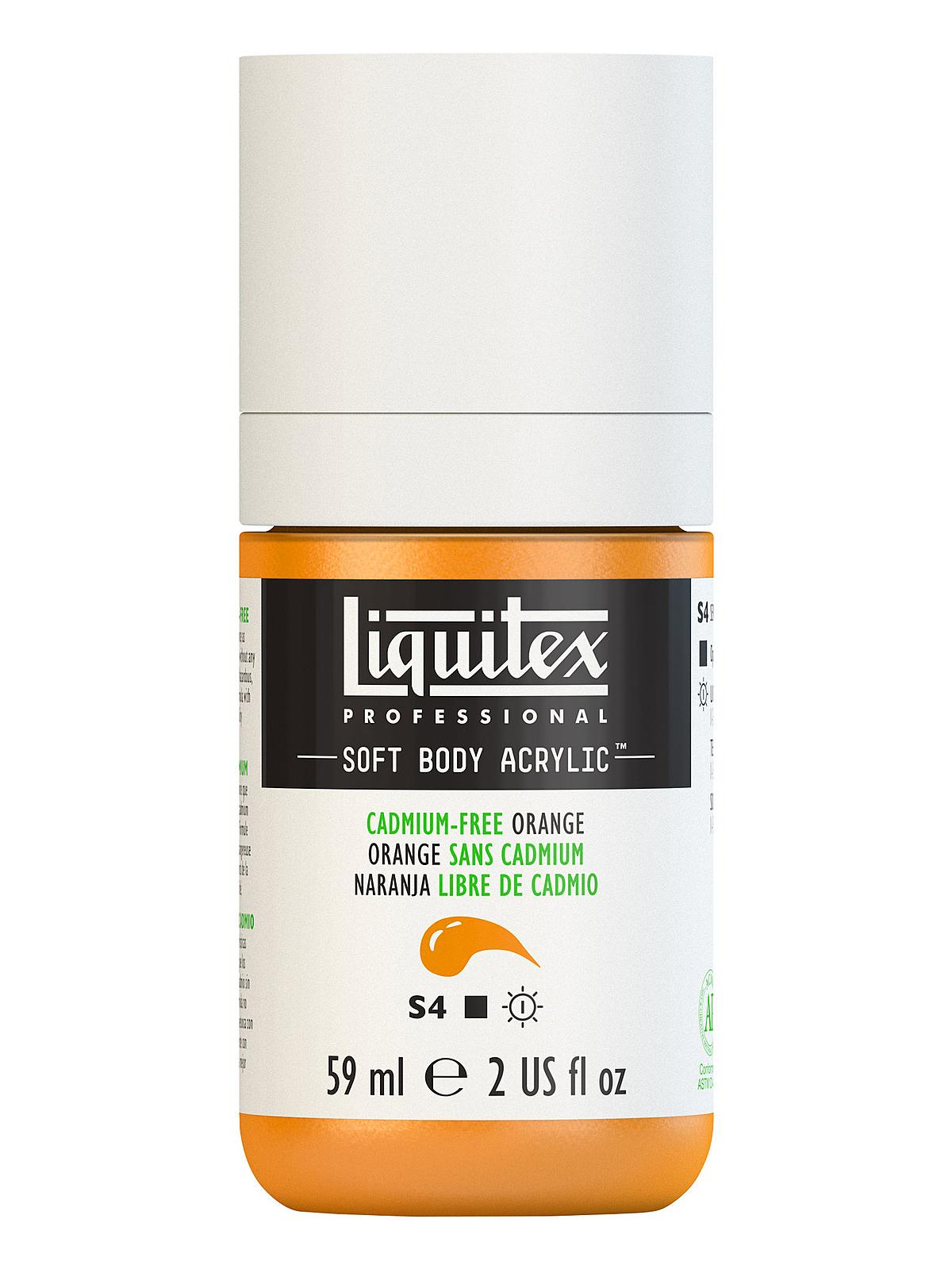 Professional Soft Body Acrylic Color Multi Cap Bottles cadmium free orange 8 oz.