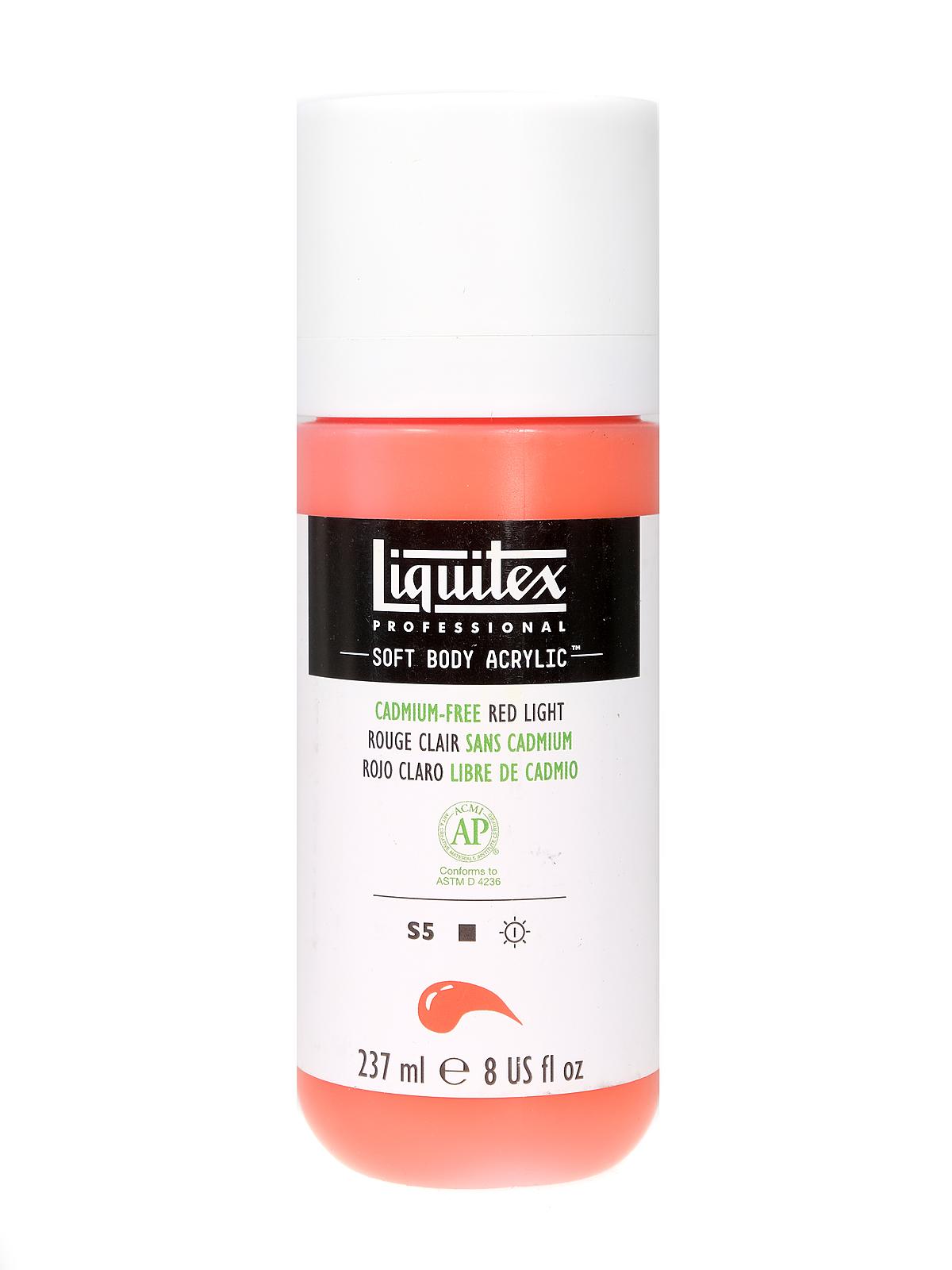 Professional Soft Body Acrylic Color Multi Cap Bottles cadmium free red light 8 oz.