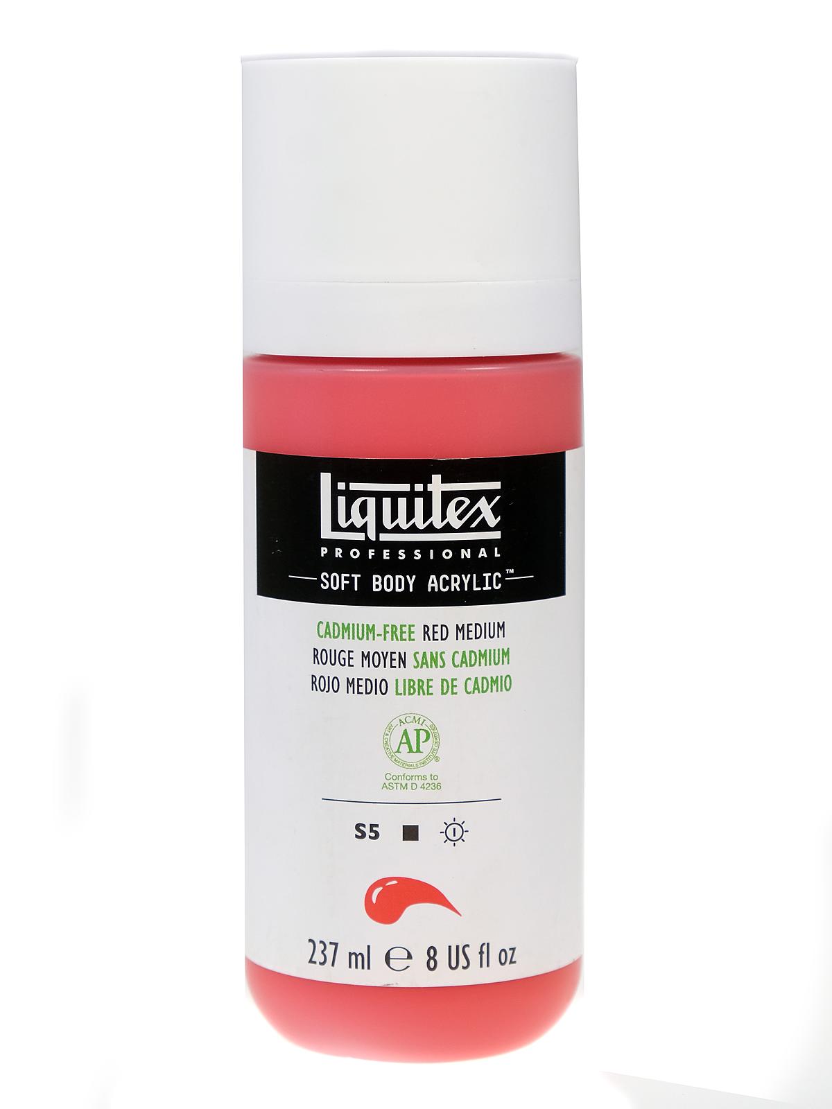 Professional Soft Body Acrylic Color Multi Cap Bottles cadmium free red medium 8 oz.