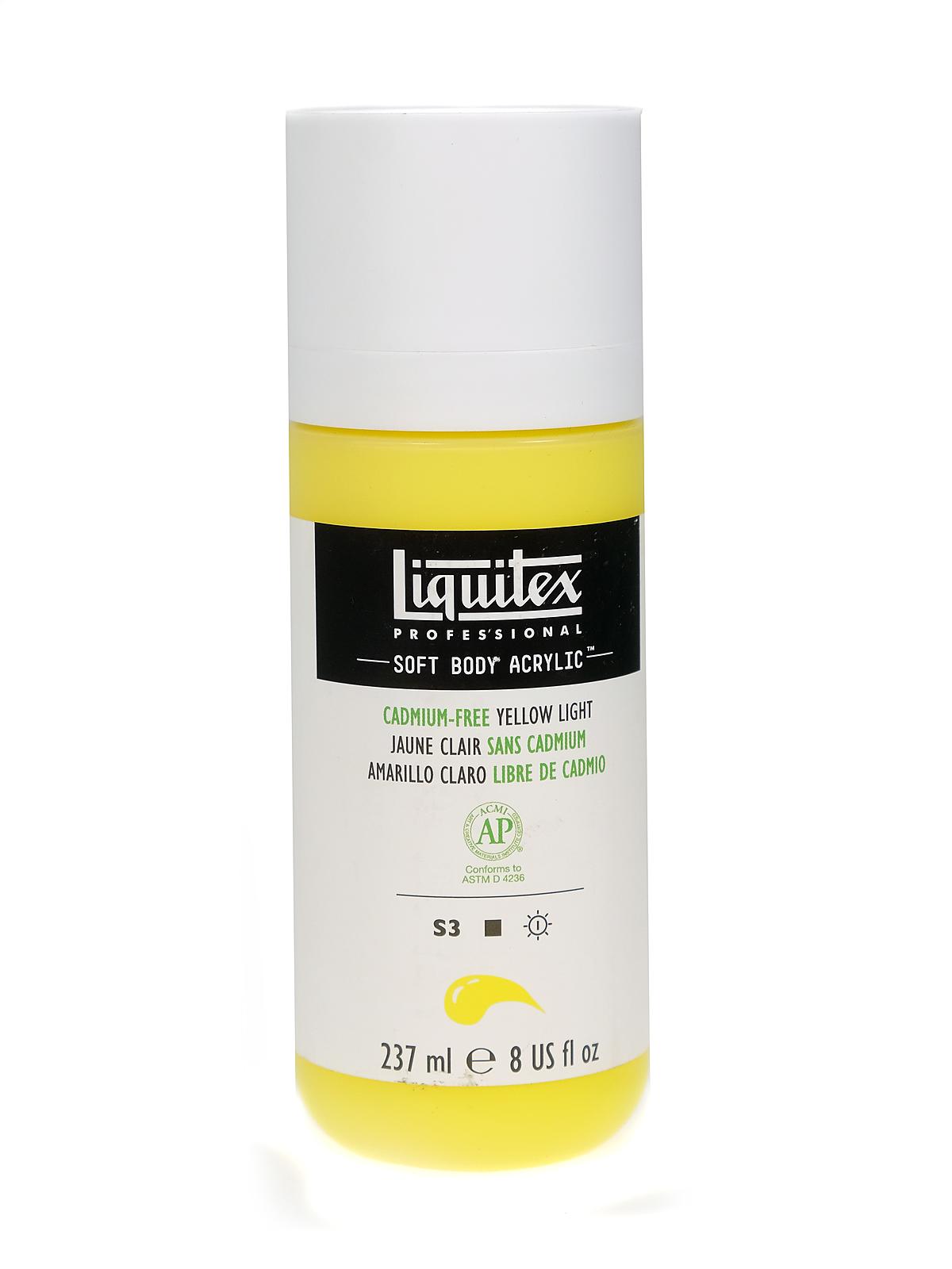 Professional Soft Body Acrylic Color Multi Cap Bottles cadmium free yellow light 8 oz.