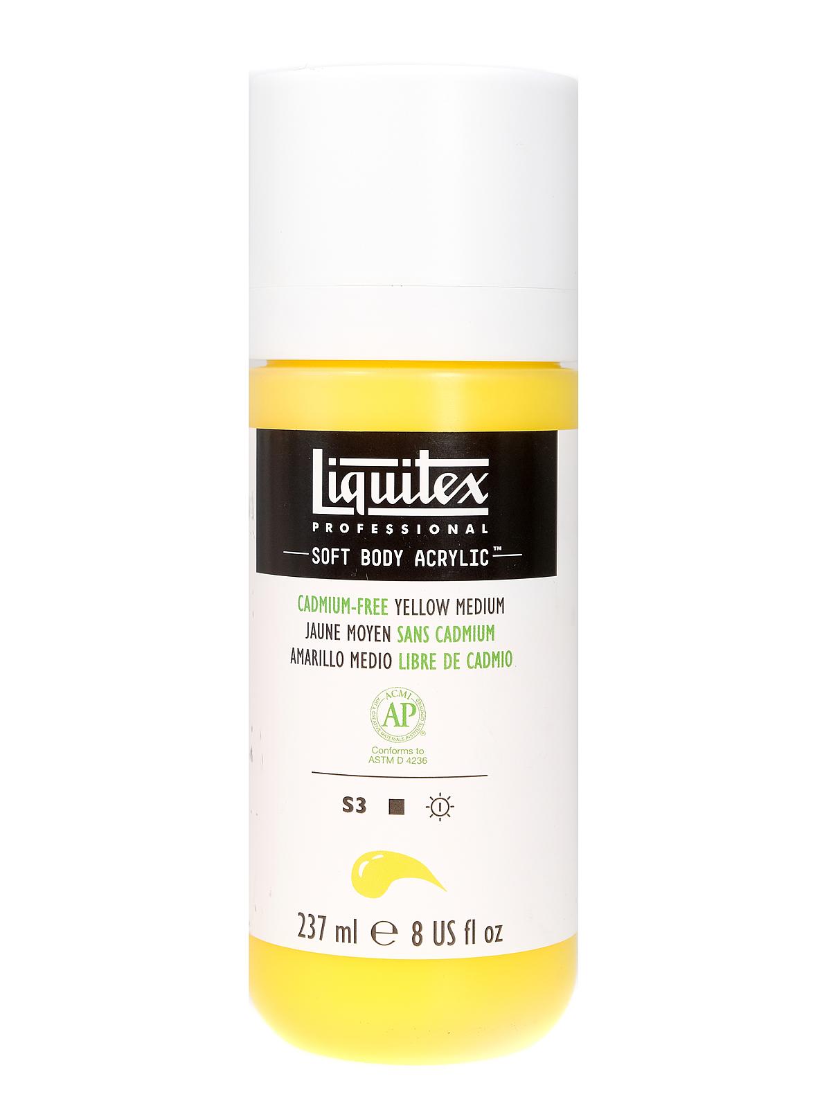 Professional Soft Body Acrylic Color Multi Cap Bottles cadmium free yellow medium 8 oz.