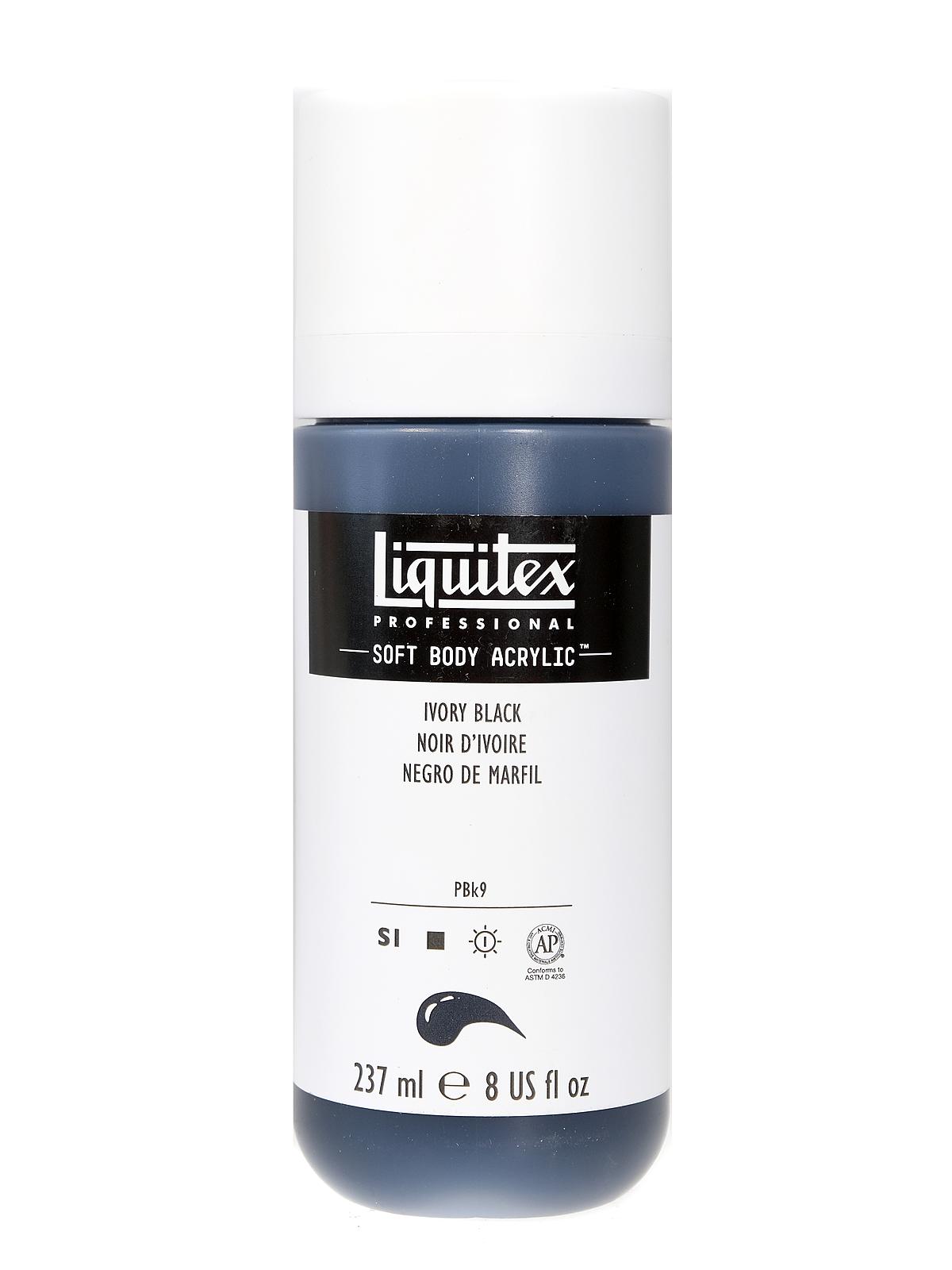 Professional Soft Body Acrylic Color Multi Cap Bottles ivory black 8 oz.