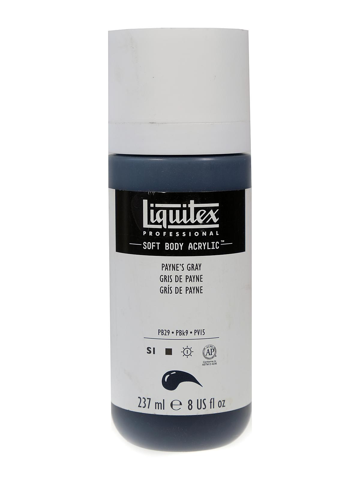 Professional Soft Body Acrylic Color Multi Cap Bottles payne's gray 8 oz.