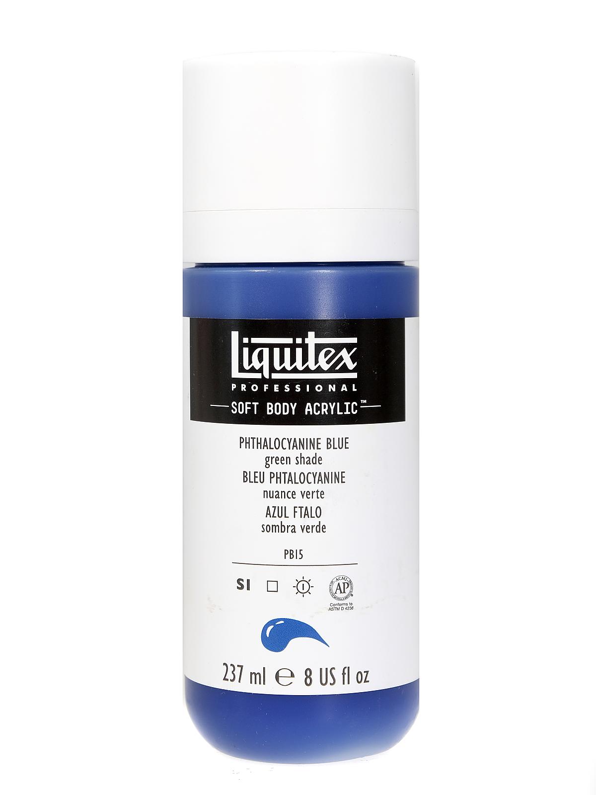 Professional Soft Body Acrylic Color Multi Cap Bottles phthalocyanine blue (green shade) 8 oz.