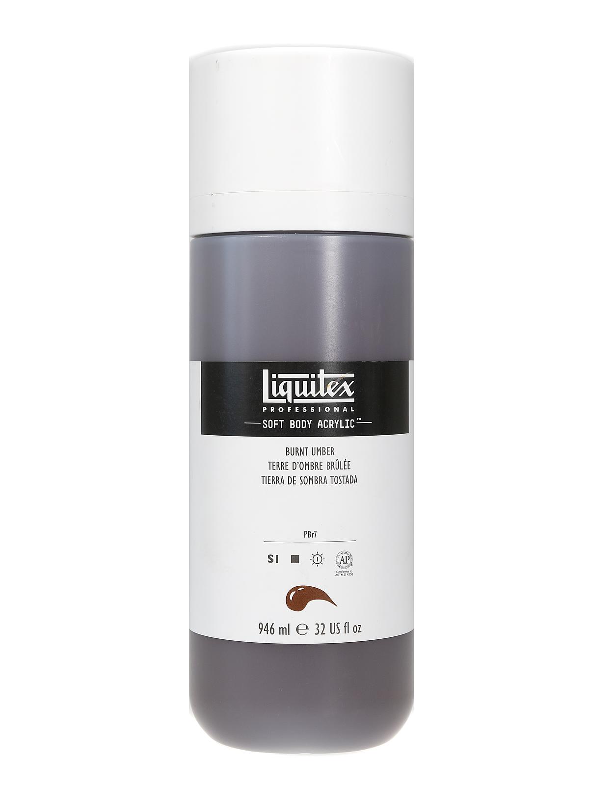 Professional Soft Body Acrylic Color Multi Cap Bottles burnt umber 32 oz.