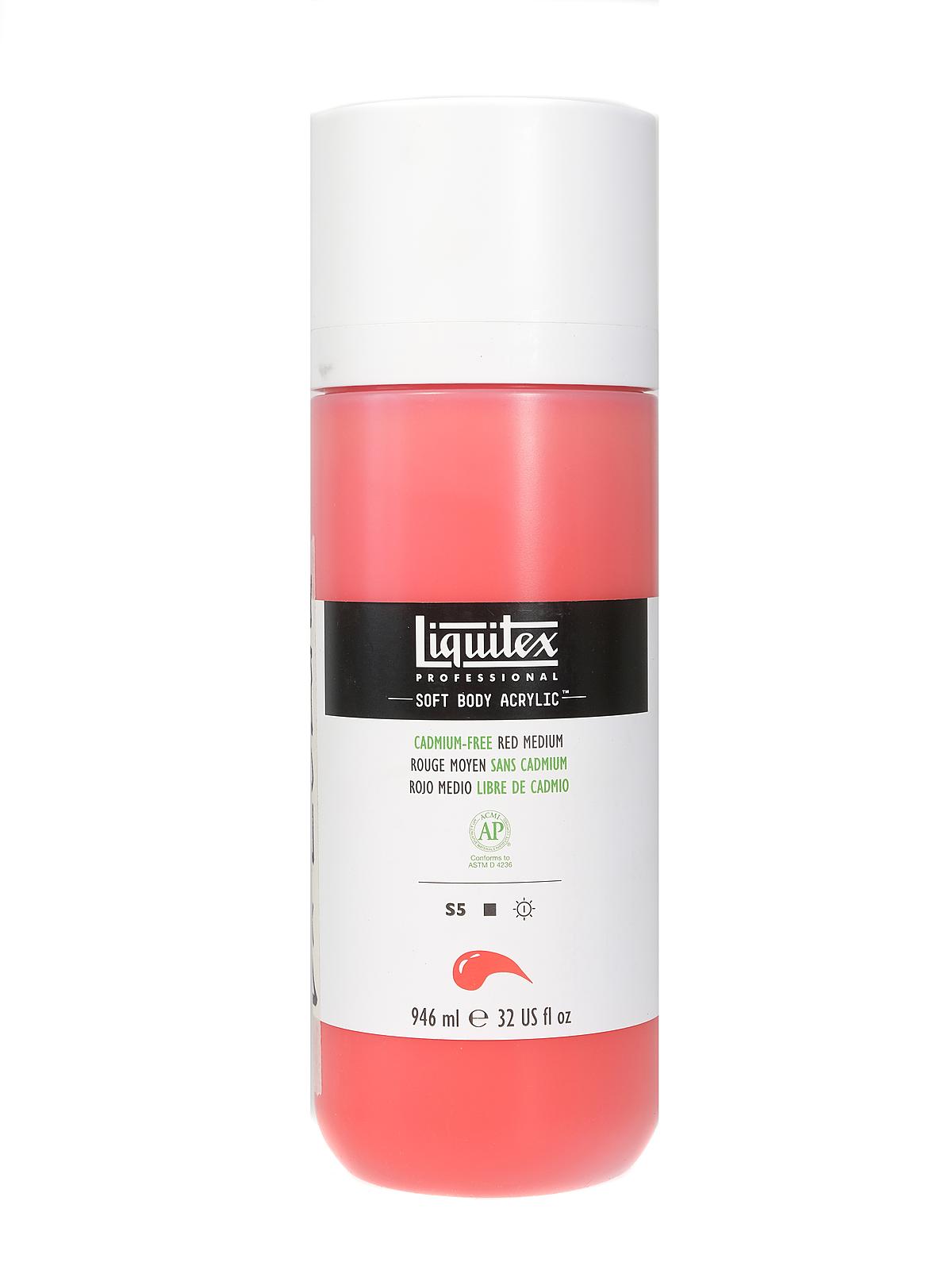 Professional Soft Body Acrylic Color Multi Cap Bottles cadmium free red medium 32 oz.