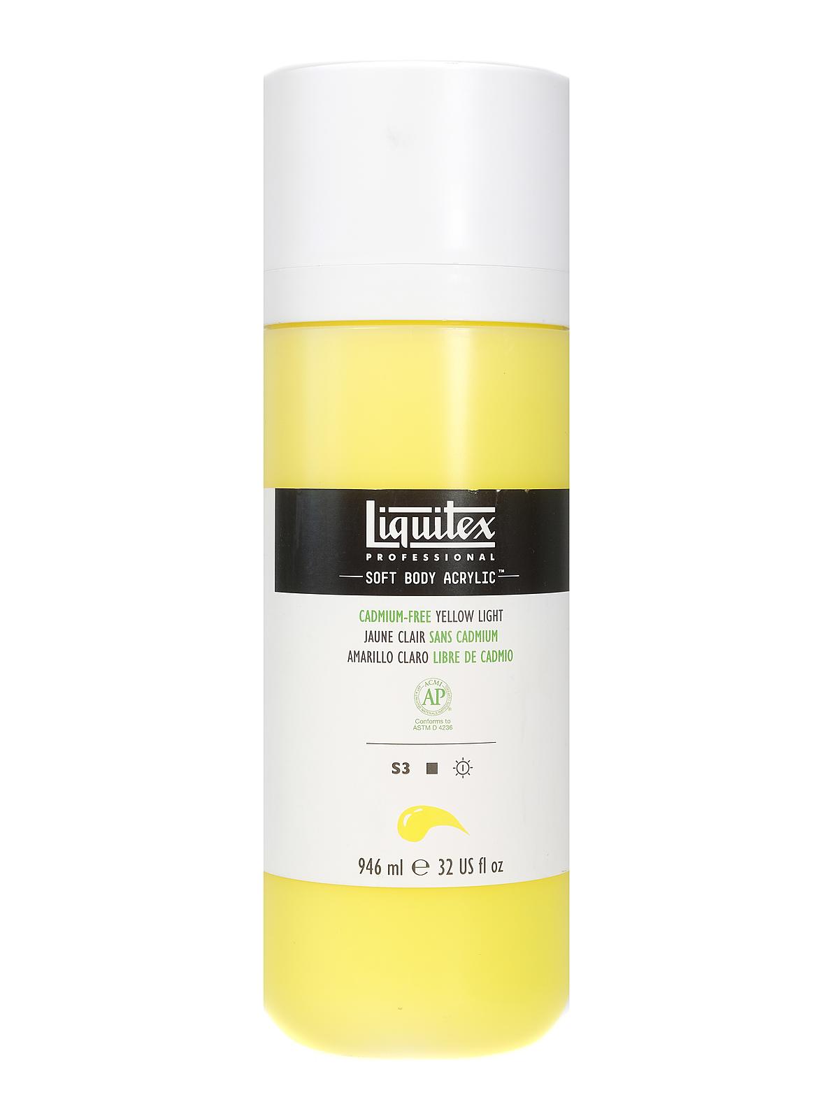 Professional Soft Body Acrylic Color Multi Cap Bottles cadmium free yellow light 32 oz.