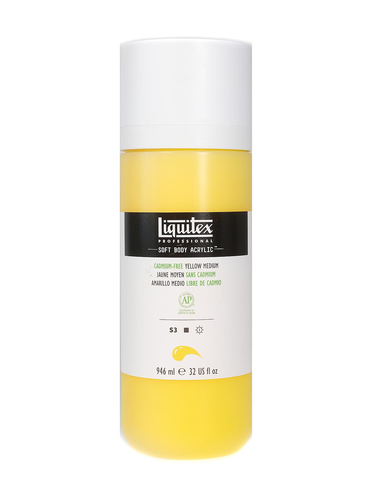 Professional Soft Body Acrylic Color Multi Cap Bottles cadmium free yellow medium 32 oz.