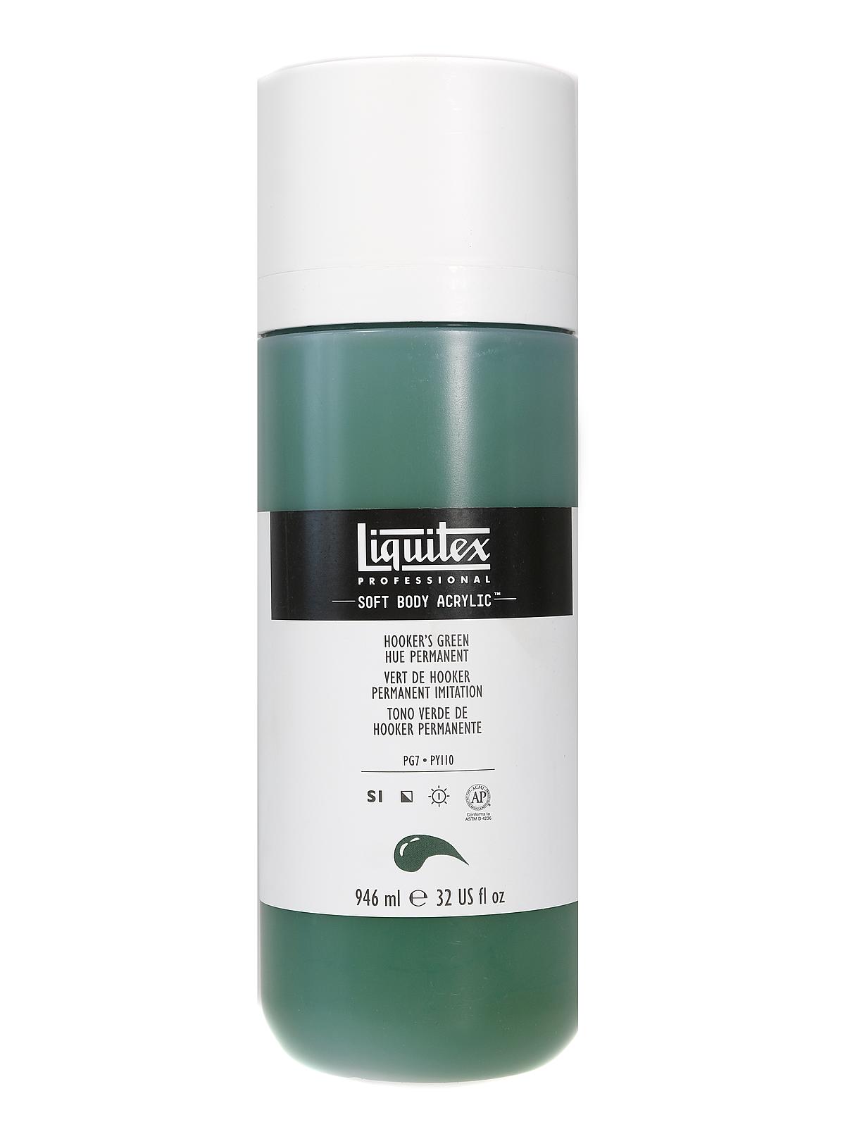Professional Soft Body Acrylic Color Multi Cap Bottles Hooker's green hue permanent 32 oz.