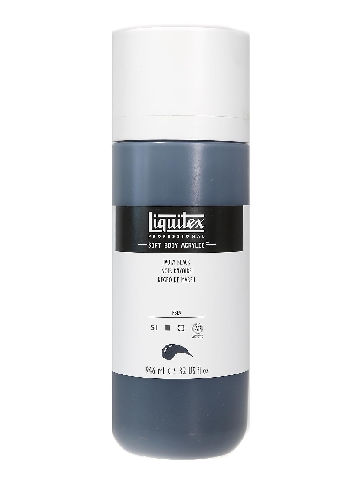 Professional Soft Body Acrylic Color Multi Cap Bottles ivory black 32 oz.