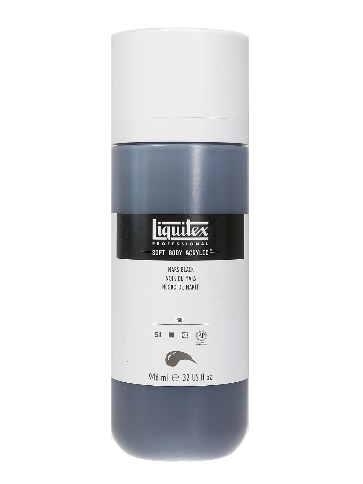 Professional Soft Body Acrylic Color Multi Cap Bottles mars black 32 oz.