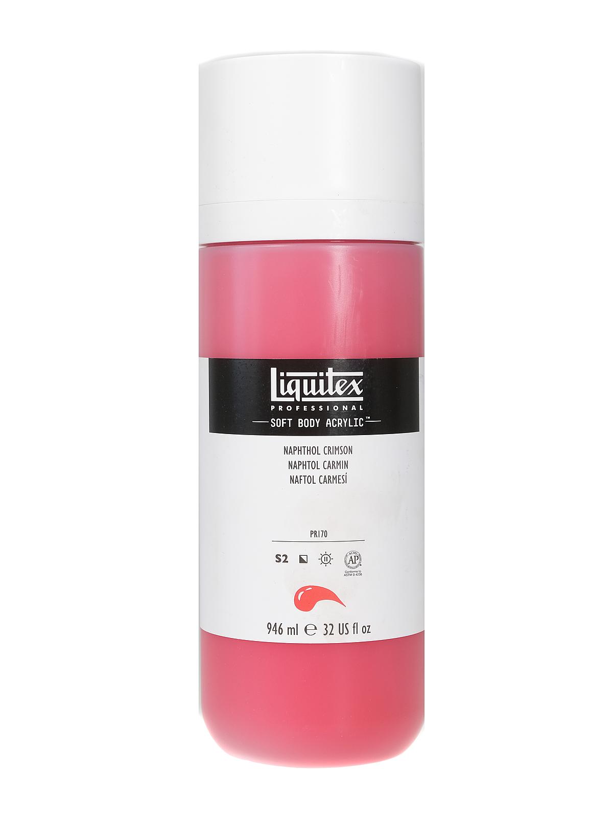 Professional Soft Body Acrylic Color Multi Cap Bottles naphthol crimson 32 oz.