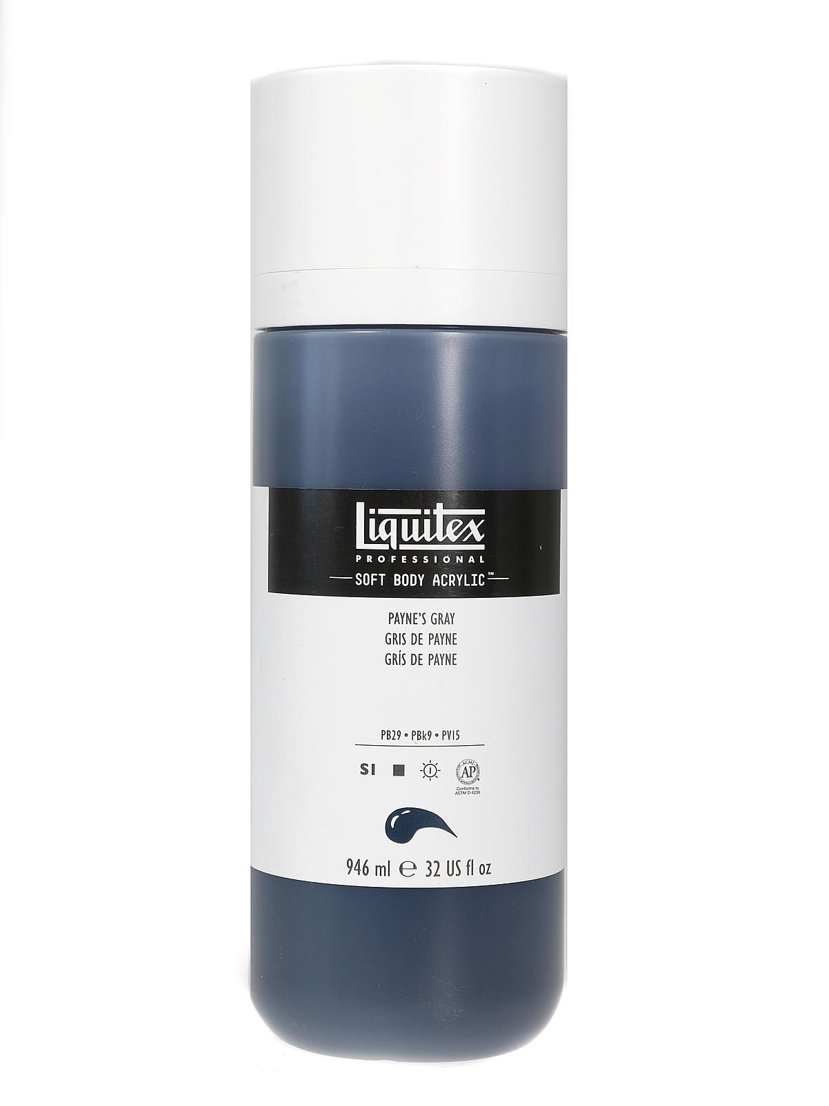 Professional Soft Body Acrylic Color Multi Cap Bottles payne's gray 32 oz.