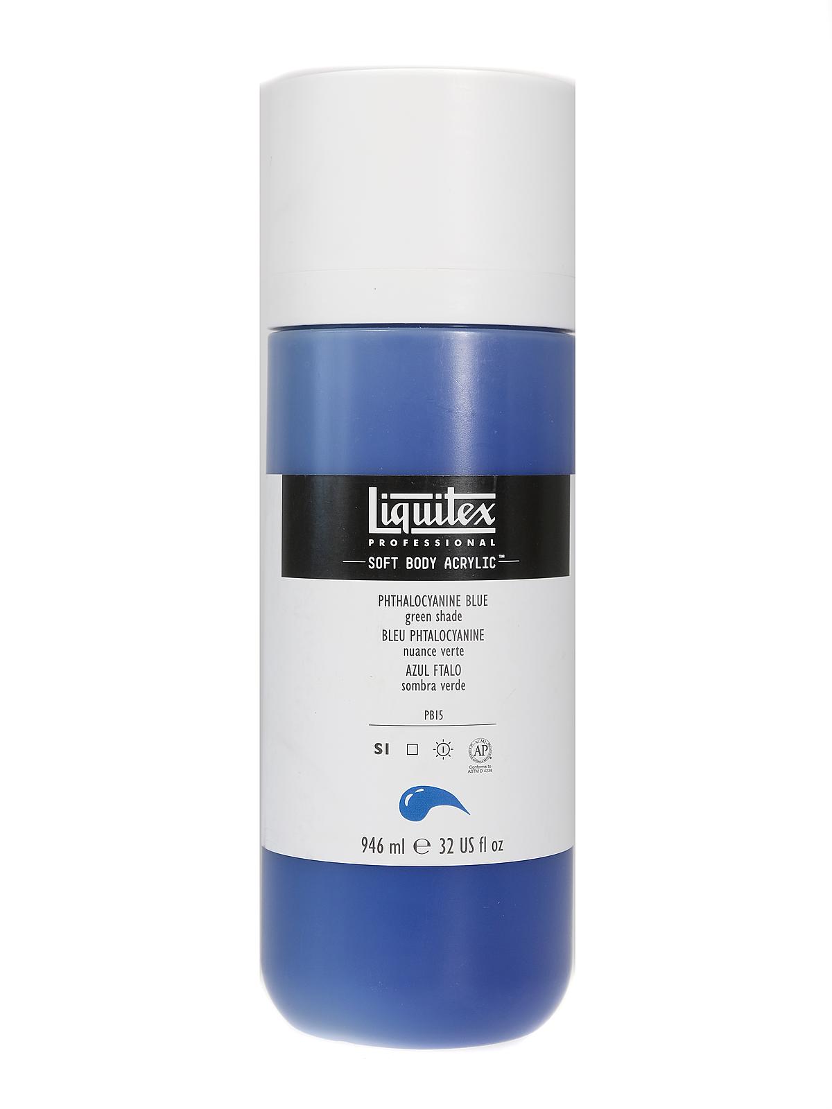 Professional Soft Body Acrylic Color Multi Cap Bottles phthalocyanine blue (green shade) 32 oz.