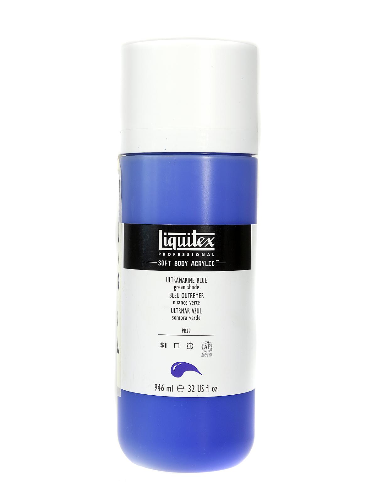Professional Soft Body Acrylic Color Multi Cap Bottles ultramarine blue (green shade) 32 oz.
