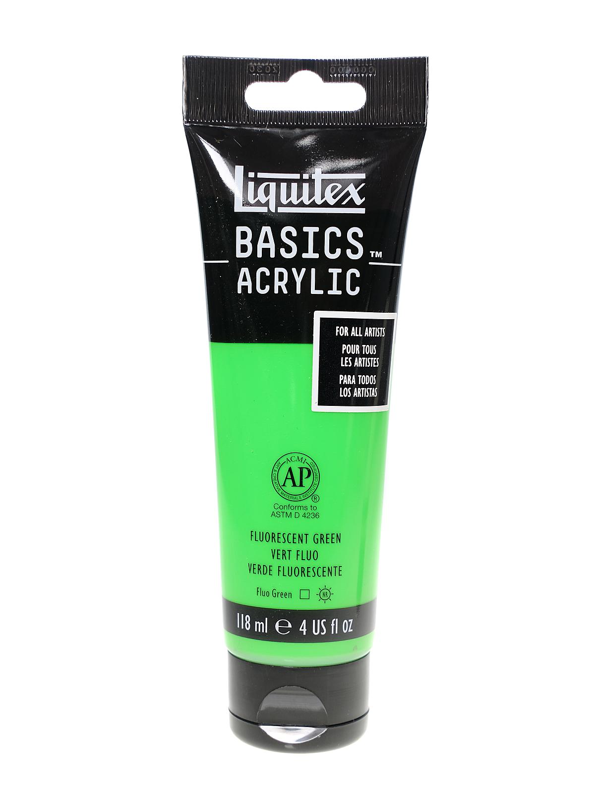 Basics Acrylics Colors fluorescent green 4 oz. tube