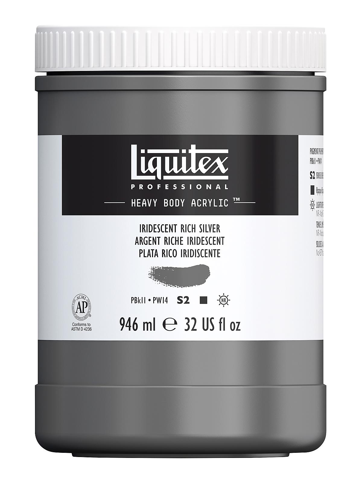 Heavy Body Professional Artist Acrylic Colors iridescent rich silver 32 oz.
