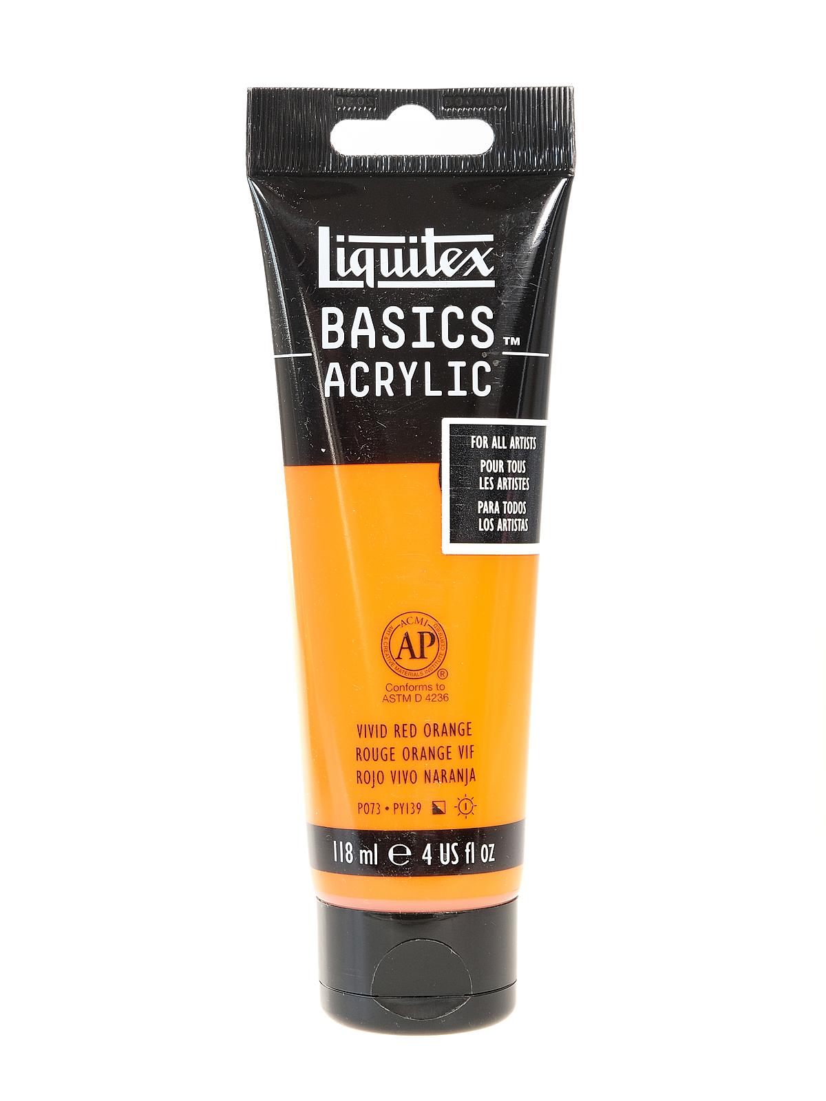 Basics Acrylics Colors vivid red orange 4 oz. tube