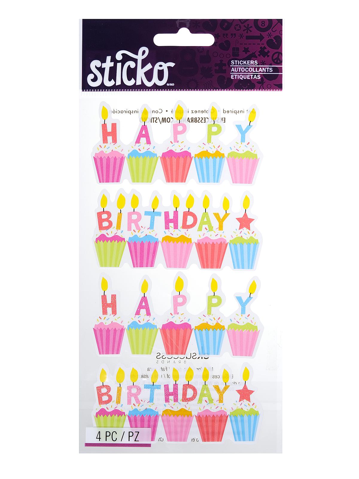 Classic Stickers Birthday Cakes 4 Pieces