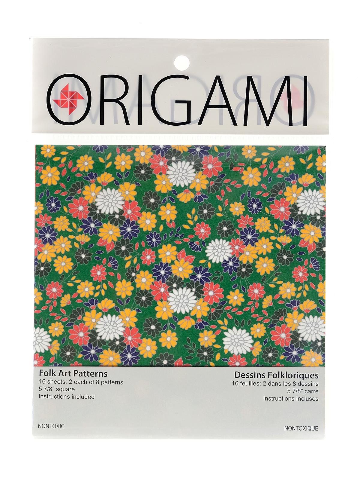 Fold'ems Origami Paper 8 washi folk patterns 5 7 8 in. pack of 16
