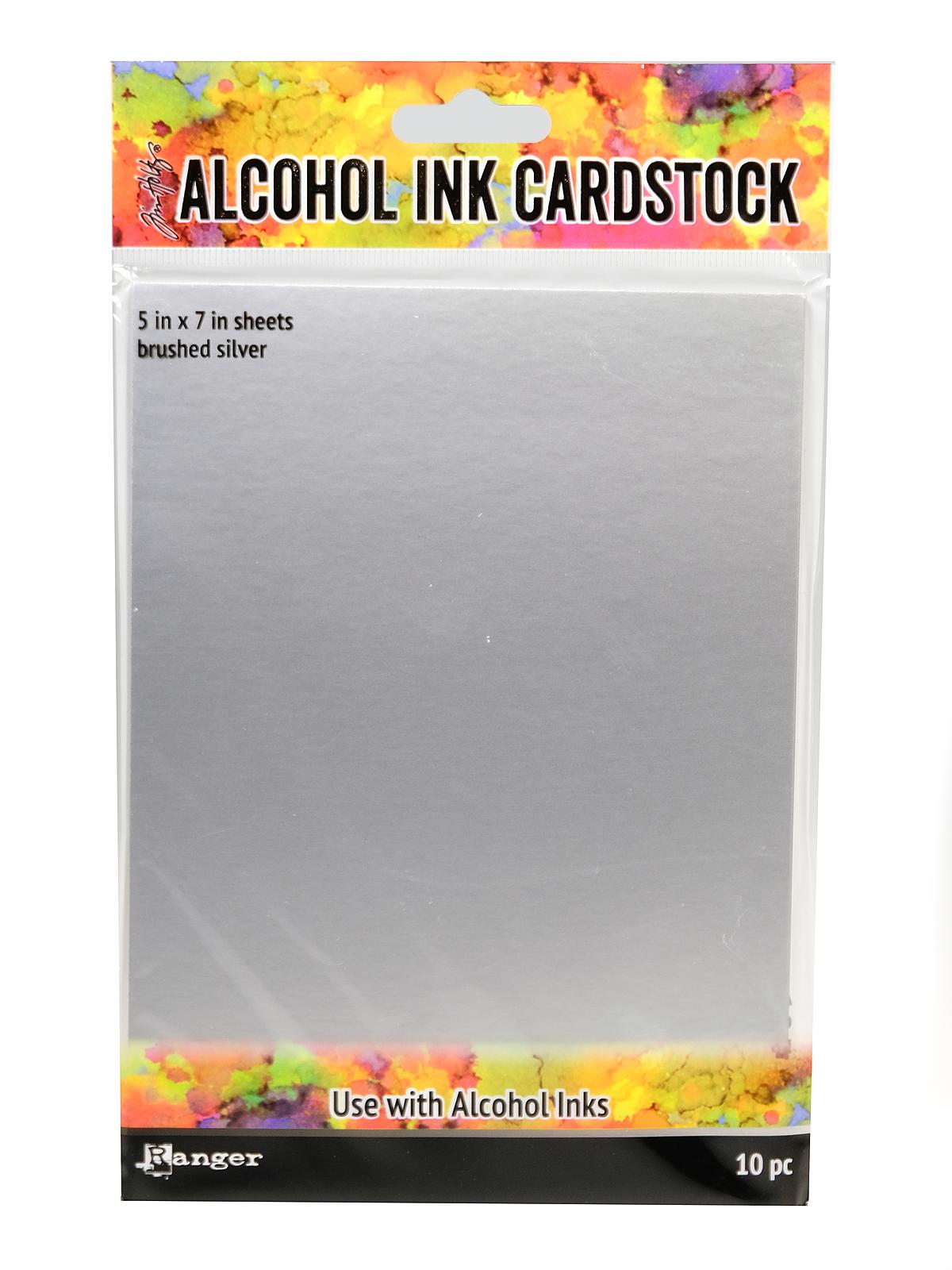 Tim Holtz Alcohol Ink Cardstock brushed silver 5 in. x 7 in. pack of 10 sheets