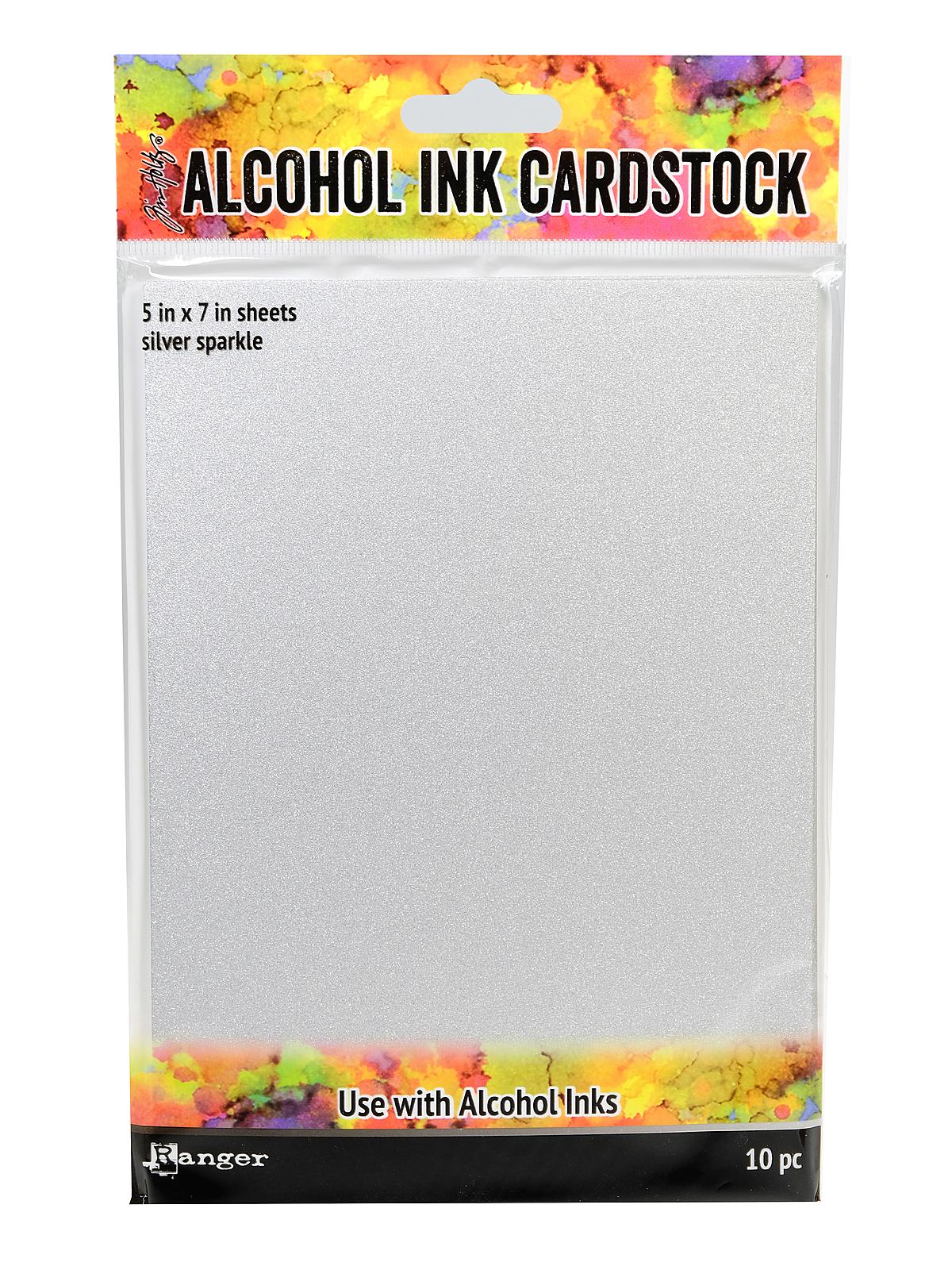 Tim Holtz Alcohol Ink Cardstock Silver Sparkle 5 In. X 7 In. Pack Of 10 Sheets