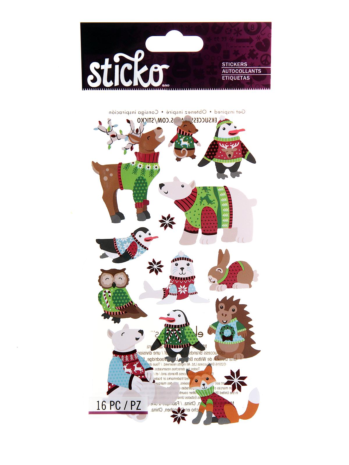 Classic Stickers holiday sweater animals 16 pieces