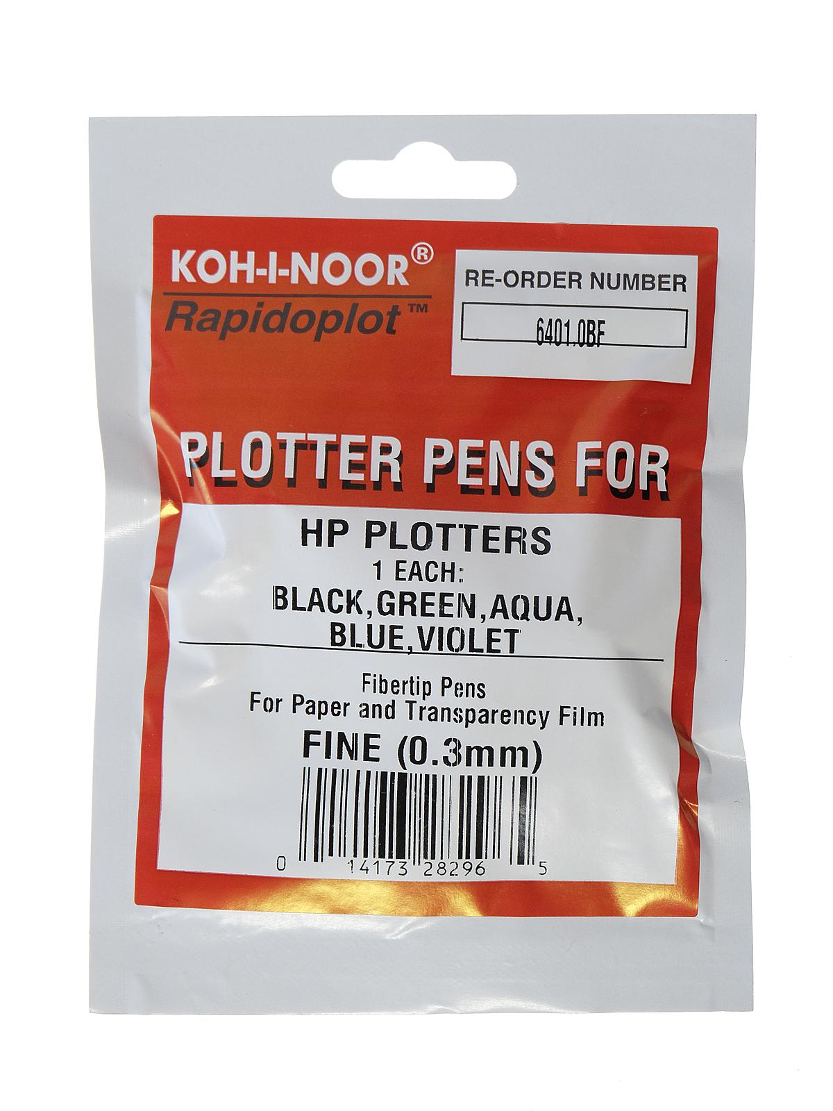 Fiber Tip Plotter Pens 0.3 mm assortment fine pack of 5