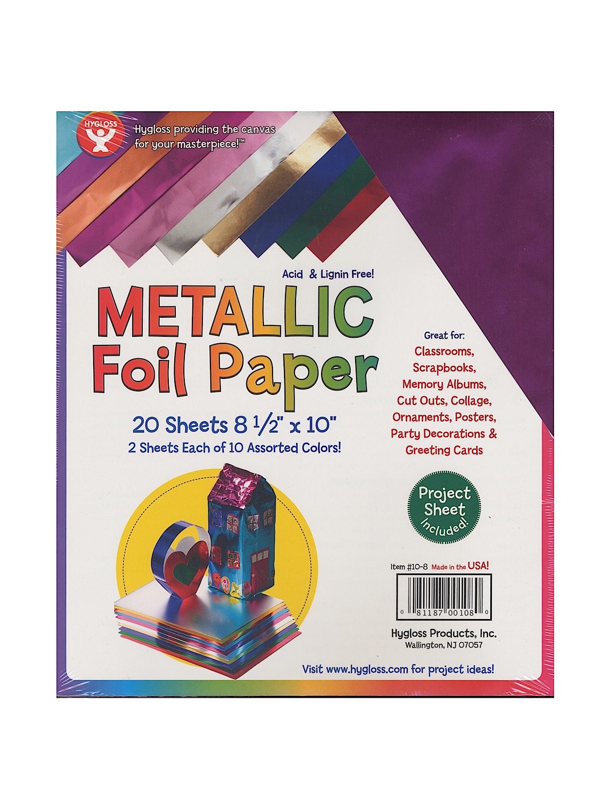 Metallic Foil Paper 8.5 in. x 10 in. pack of 20 10 assorted colors