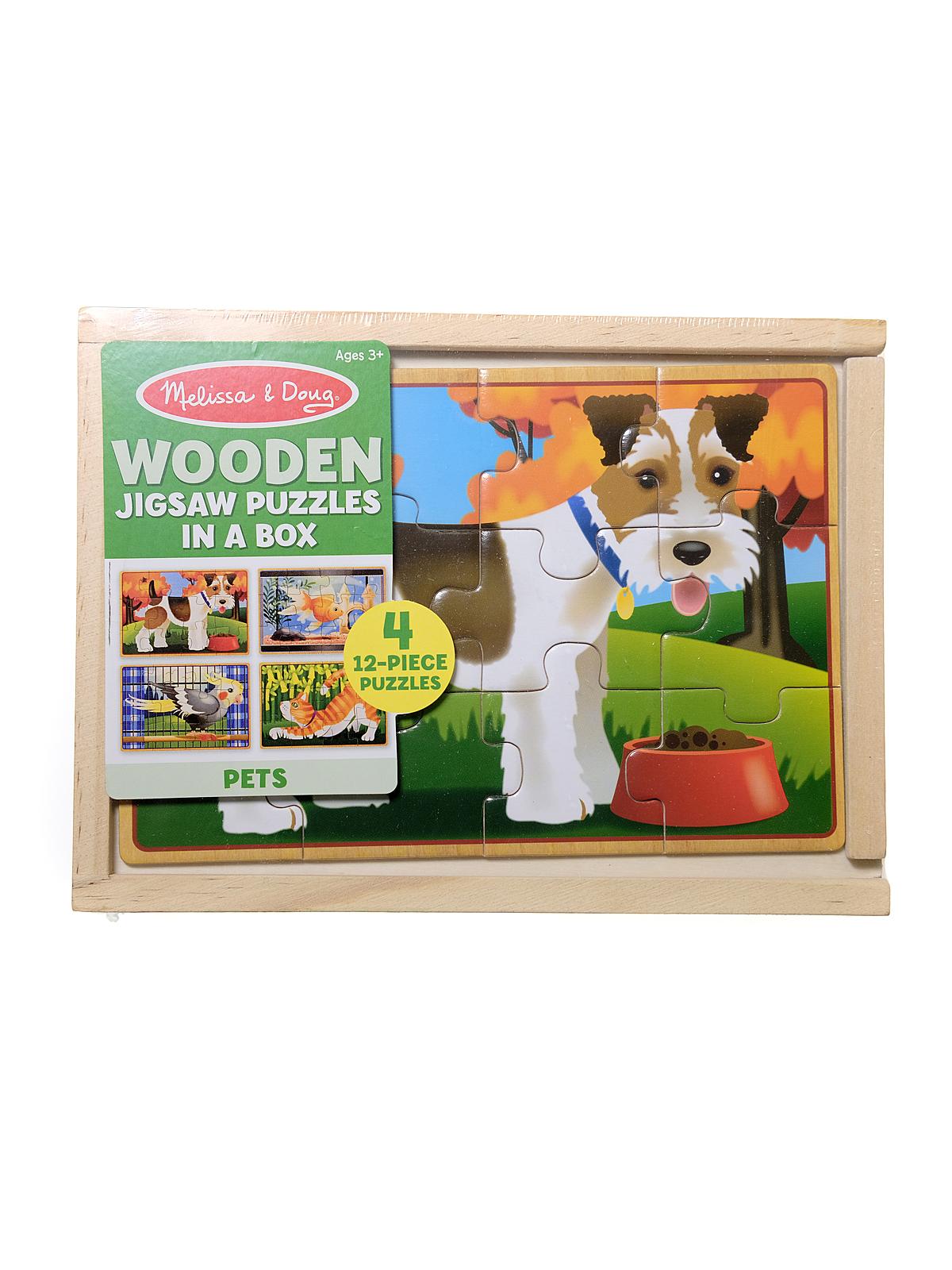 Wooden Puzzles In A Box Pets 4 Puzzles, 12 Pieces Each