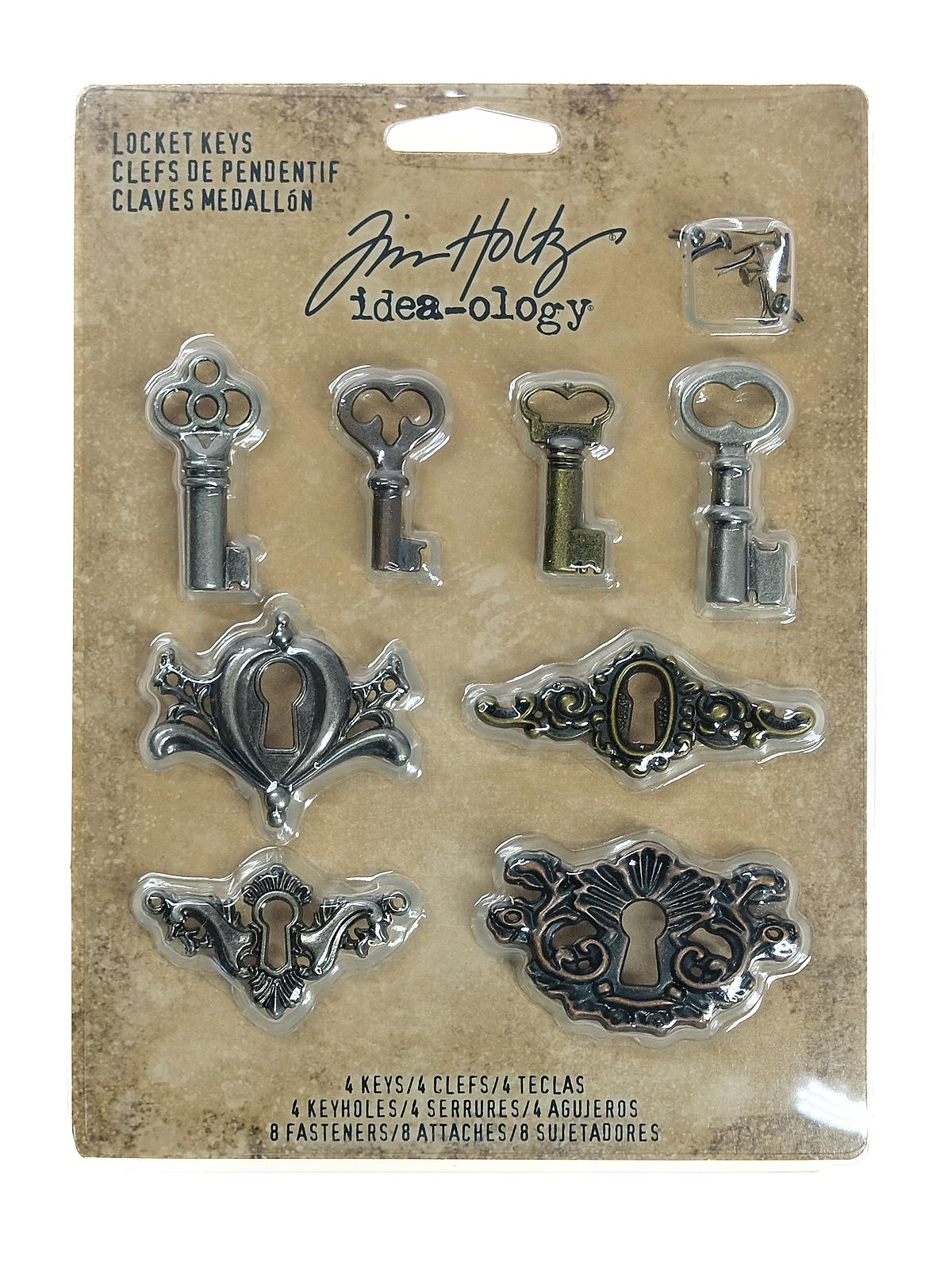 Idea-ology Findings locket keys, antique finishes pack of 4 keyholes, 4 keys