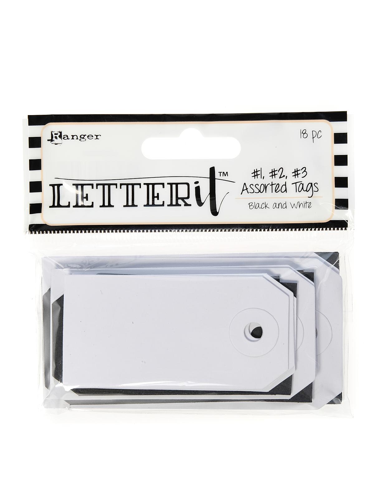Letter It Surfaces tags black and white assorted