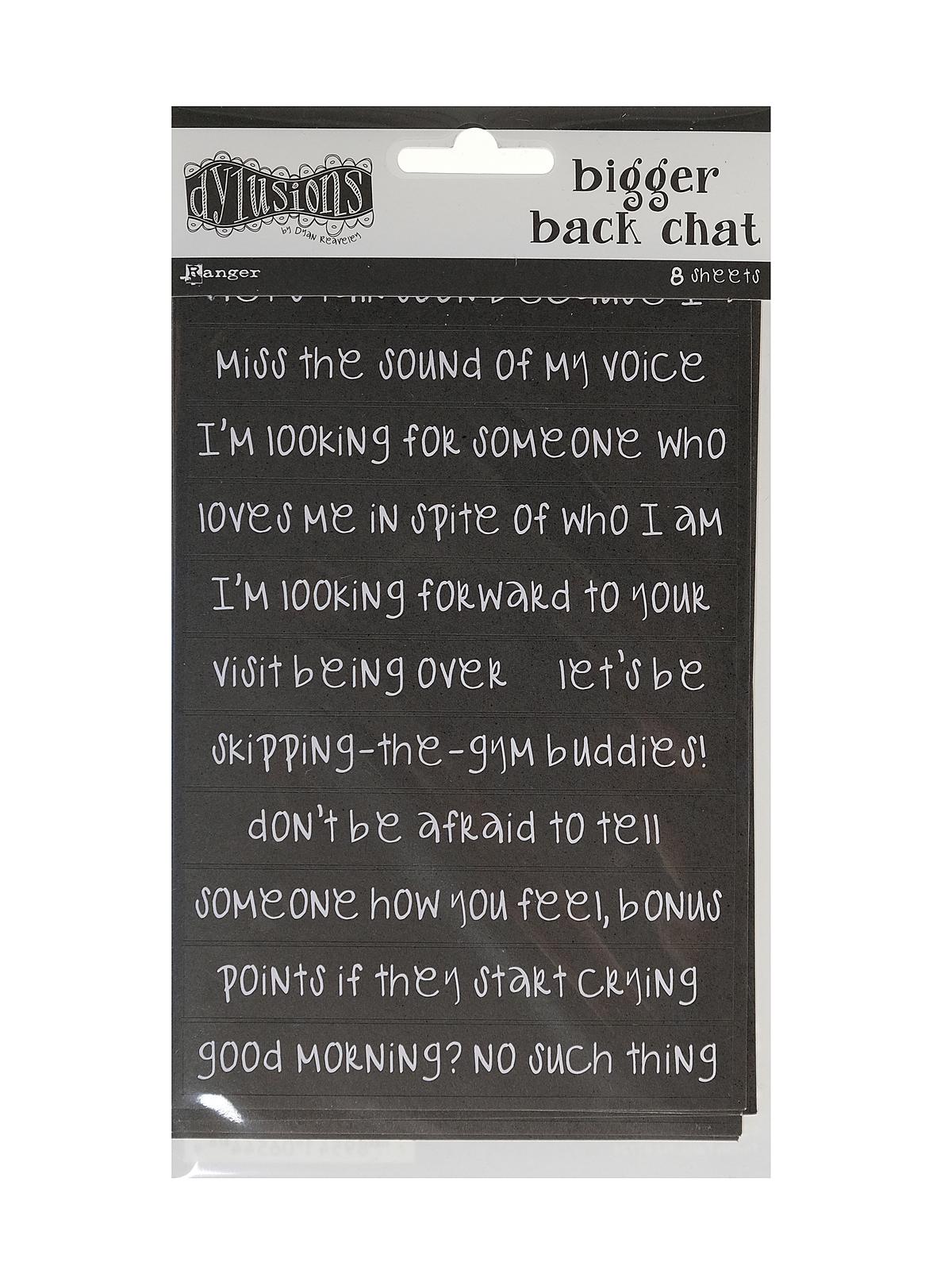 Dylusions Bigger Back Chat white printing on black 4 in. x 6 in. 8 sheets