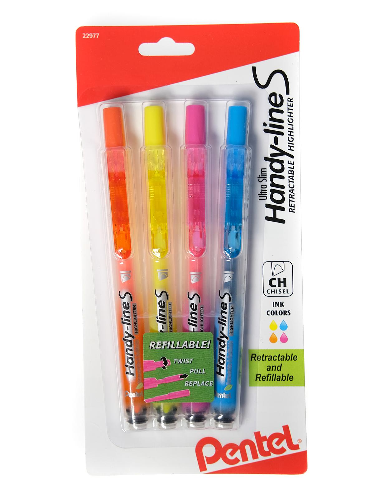Handy-line S Retractable Highlighter chisel assorted set of 4